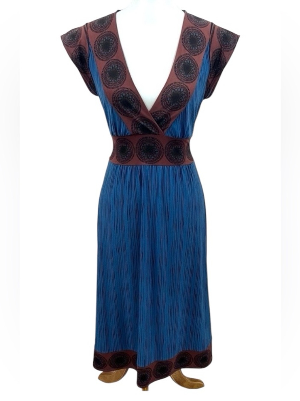 Vintage Y2K BCBG Maxazria Turquoise Stretch Jersey Mandala Kimono Sleeve Dress